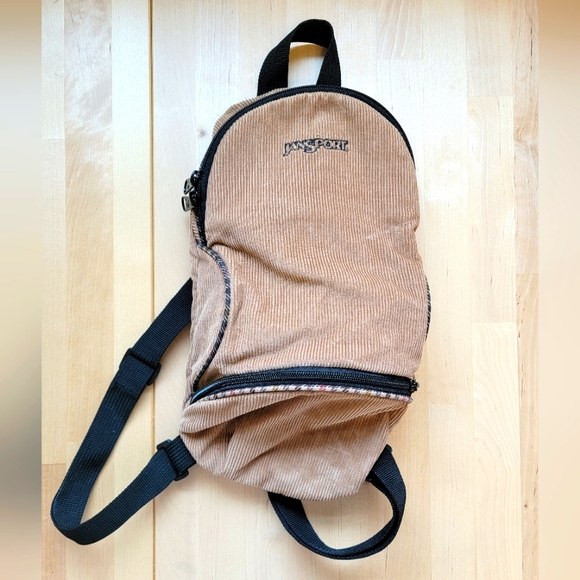 Vintage Jansport Mini Backpack Brown Tan Corduroy - Picture 1 of 5